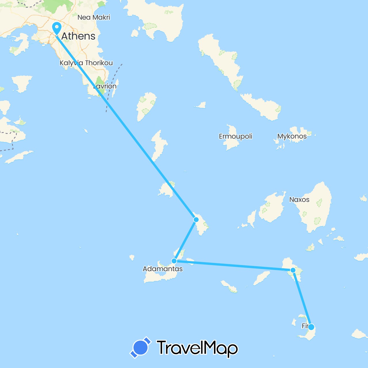 TravelMap itinerary: driving, boat in Greece (Europe)